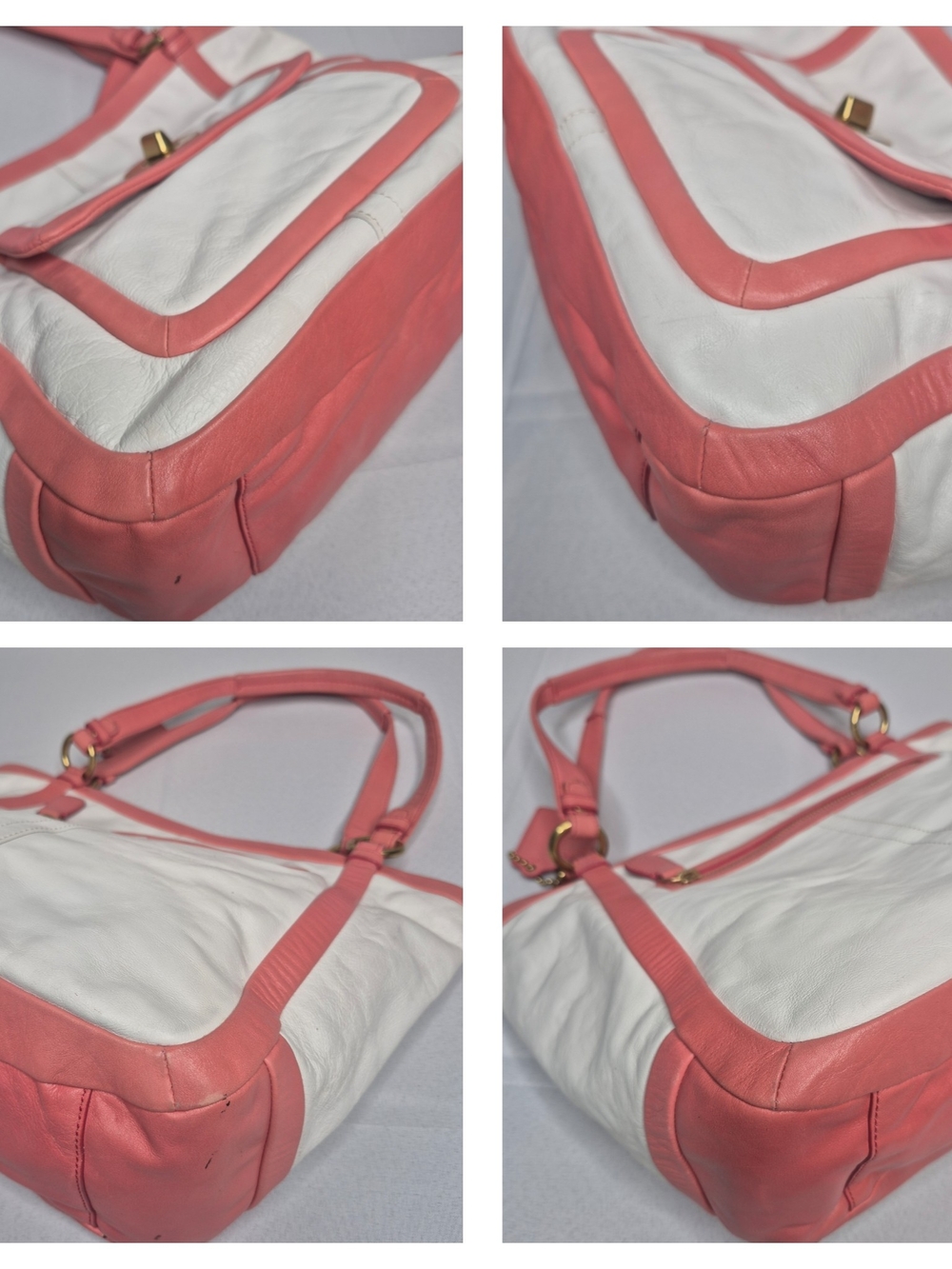 Coach Pink & White Two-Tone Leather Handbag Set EUC - Picture 12 of 17
